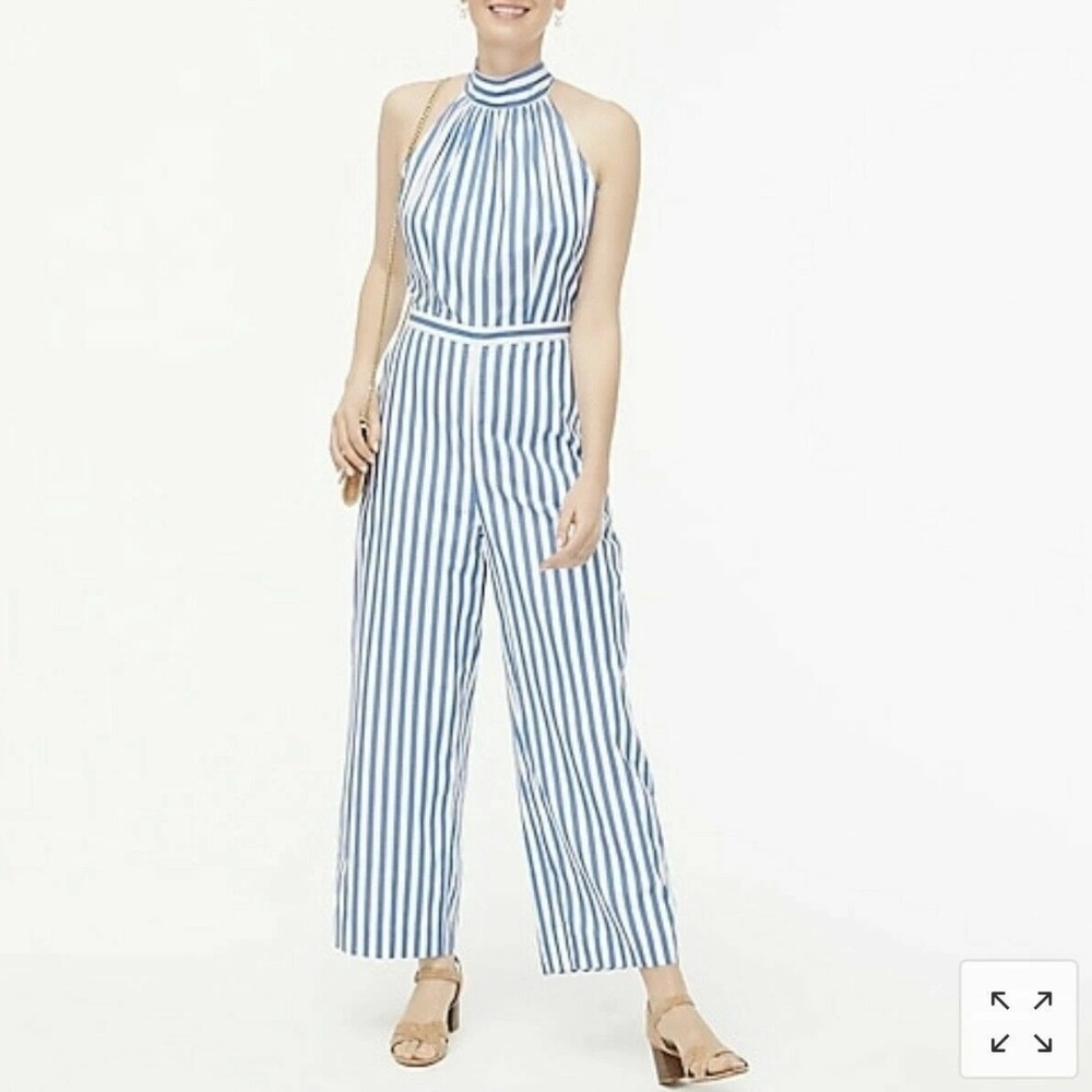 J. Crew Blue and White Striped Halter Jumpsuit